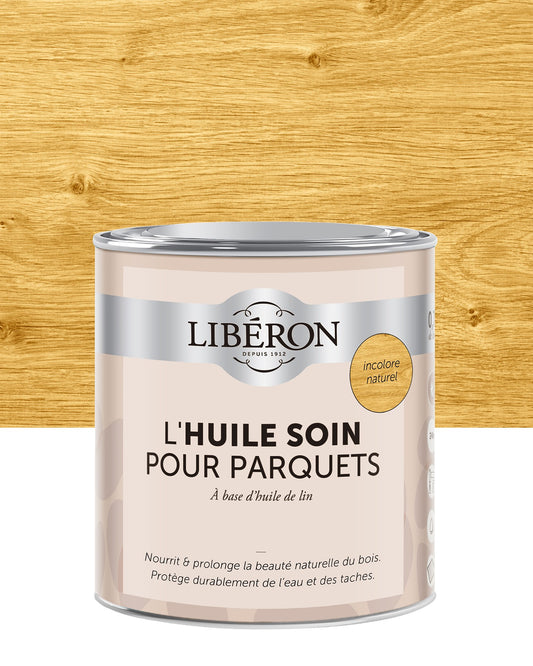 Pot d’huile soin pour parquets Libéron, teinte incolore naturel, format 0,75 L.