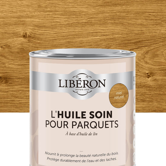 Pot d’huile soin pour parquets Libéron, teinte miel naturel, format 0,75 L.