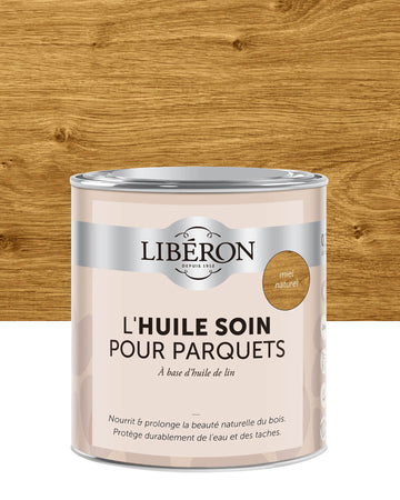 Pot d’huile soin pour parquets Libéron, teinte miel naturel, format 0,75 L.