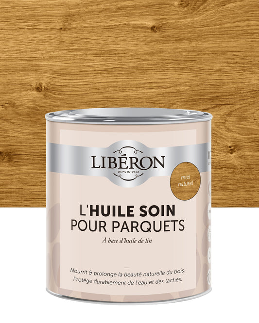 Pot d’huile soin pour parquets Libéron, teinte miel naturel, format 0,75 L.