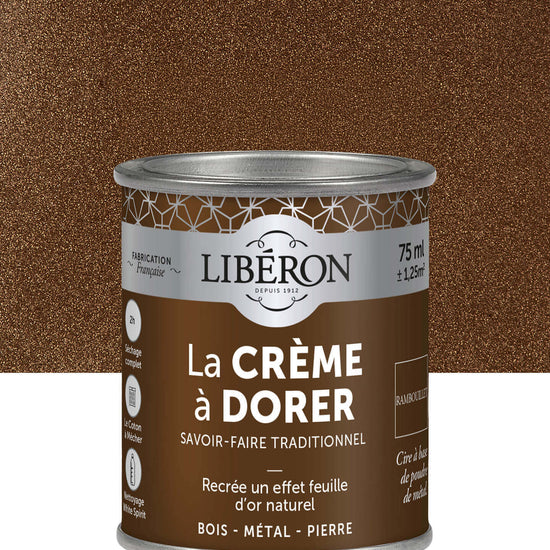 Pot de crème à dorer Libéron, teinte Rambouillet, effet feuille d’or naturel, format 75 ml.