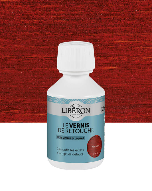 Flacon de vernis de retouche Libéron, teinte merisier, format 0,125 L.