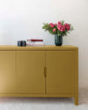 Commode peinte à la peinture Meuble Signé teinte Jaune Kraft aspect Velours Libéron