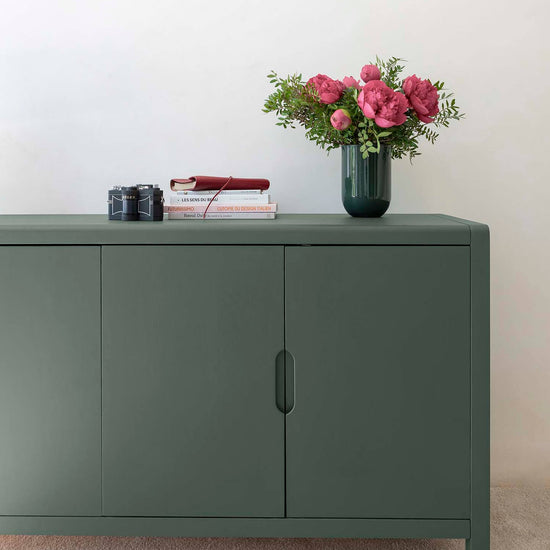 Commode peinte à la peinture Meuble Signé teinte Vert Cendré aspect Velours Libéron