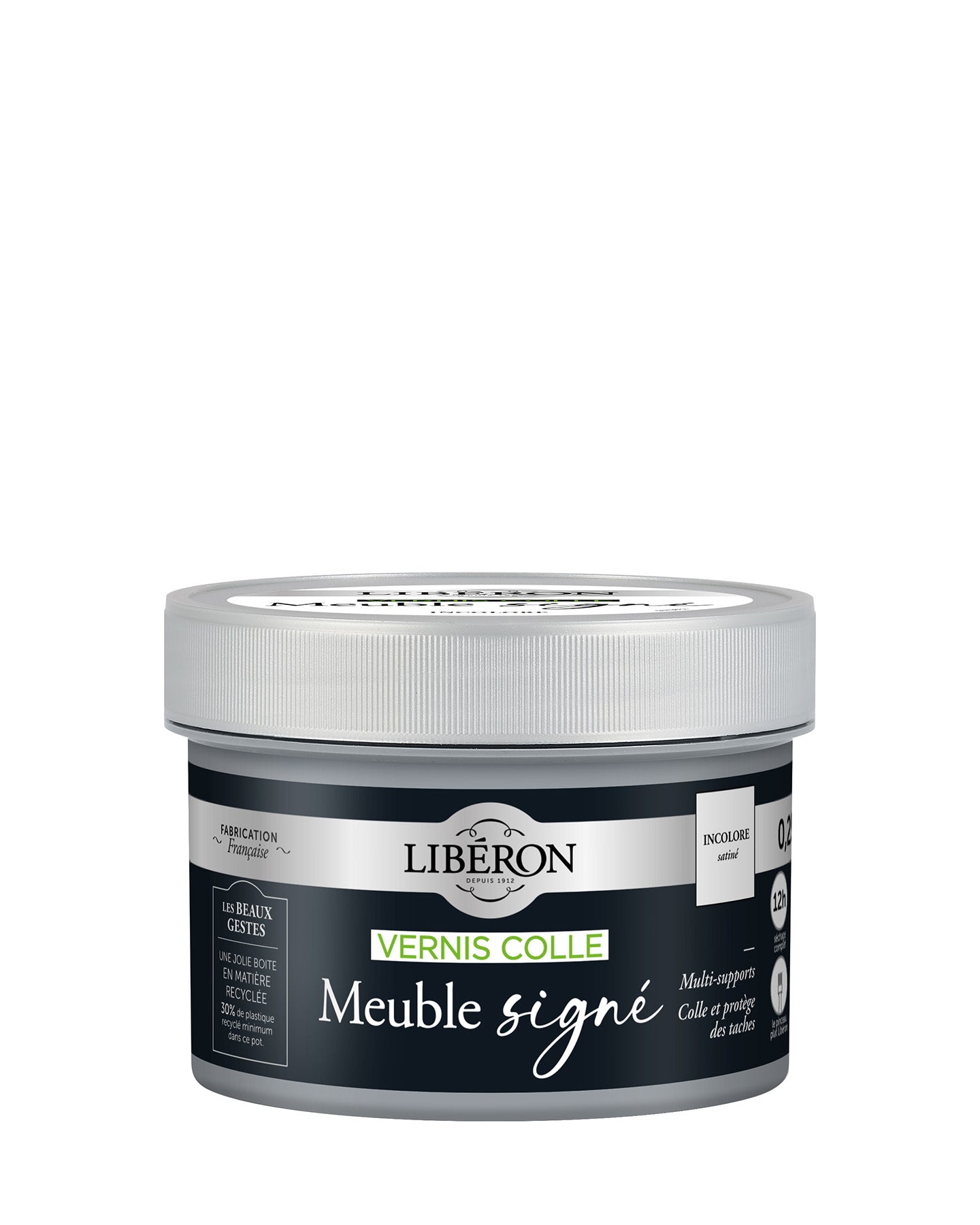 Pot de vernis colle Libéron Meuble signé, incolore, format 0,25 L.
