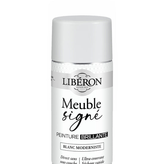 Pot de peinture meuble aérosol Libéron Meuble Signé, teinte Blanc Moderniste aspect Brillant