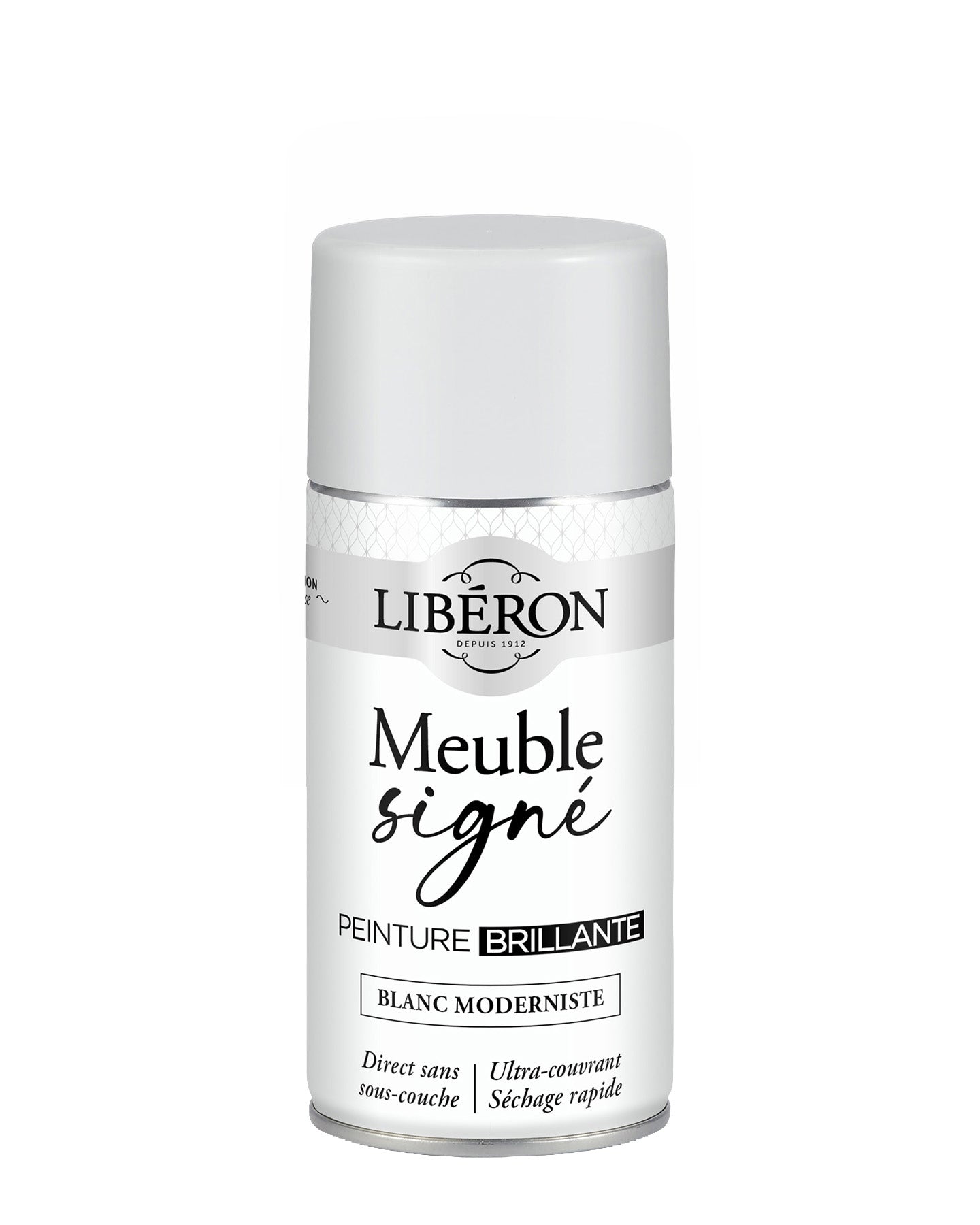 Pot de peinture meuble aérosol Libéron Meuble Signé, teinte Blanc Moderniste aspect Brillant