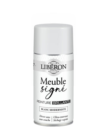 Pot de peinture meuble aérosol Libéron Meuble Signé, teinte Blanc Moderniste aspect Brillant