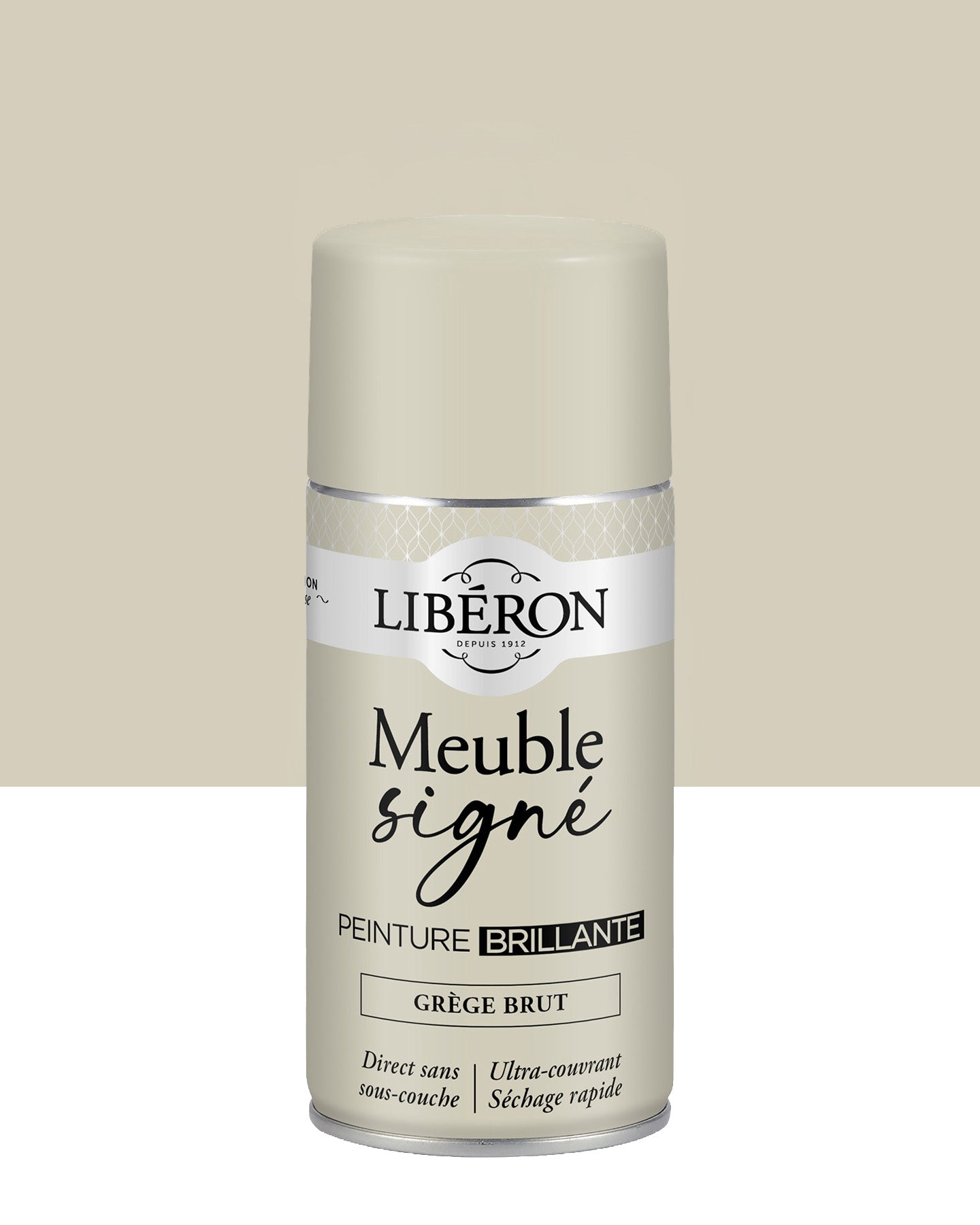 Pot de peinture meuble aérosol Libéron Meuble Signé, teinte Grège Brut aspect Brillant