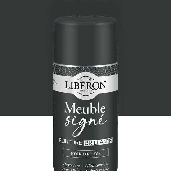 Pot de peinture meuble aérosol Libéron Meuble Signé, teinte Noir de Lave aspect Brillant