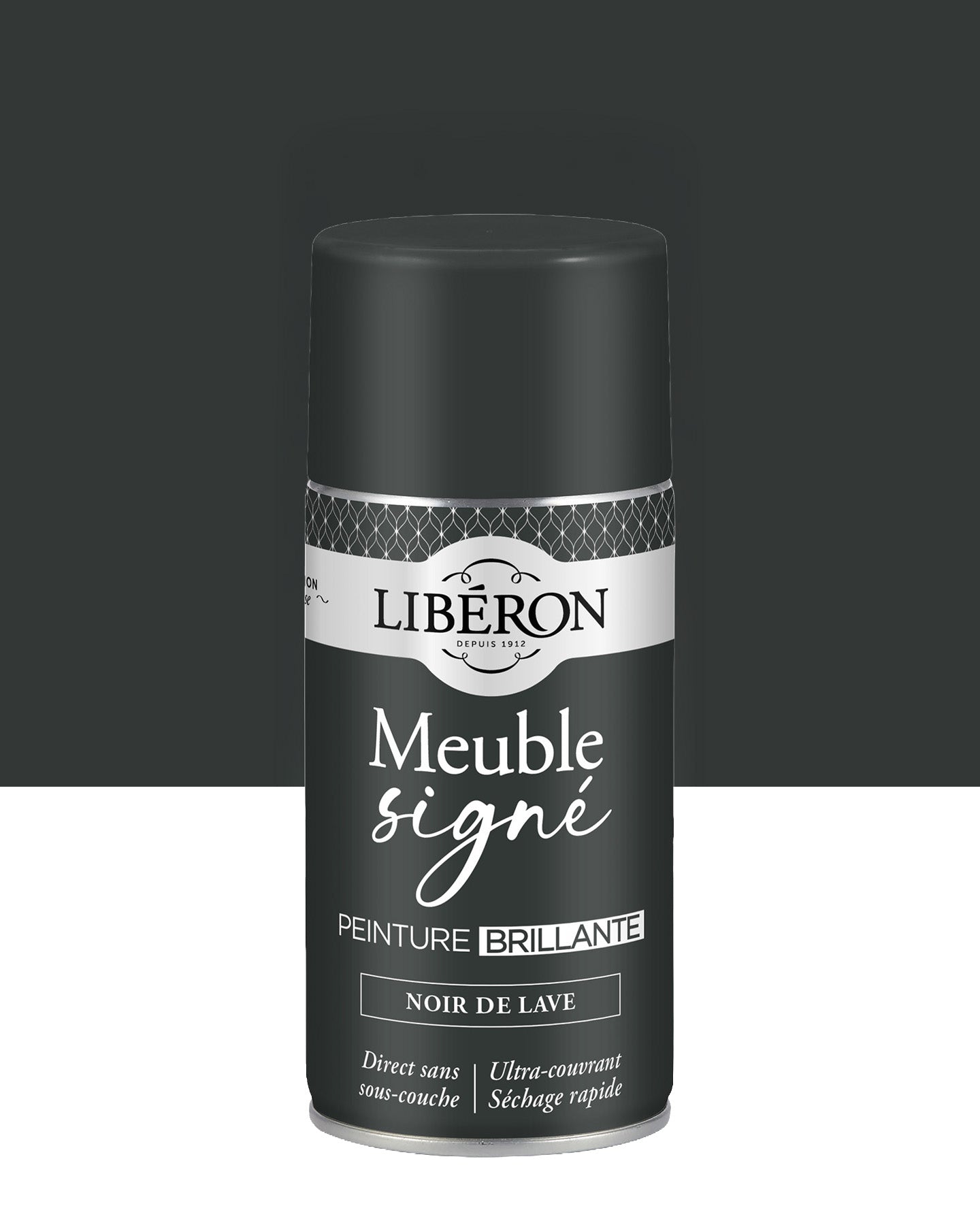 Pot de peinture meuble aérosol Libéron Meuble Signé, teinte Noir de Lave aspect Brillant