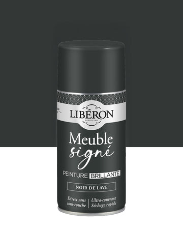 Pot de peinture meuble aérosol Libéron Meuble Signé, teinte Noir de Lave aspect Brillant