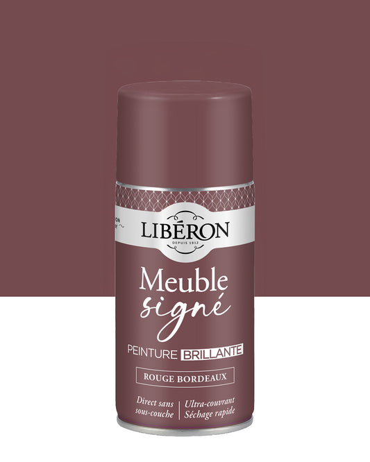 Pot de peinture meuble aérosol Libéron Meuble Signé, teinte Rouge Bordeaux aspect Brillant