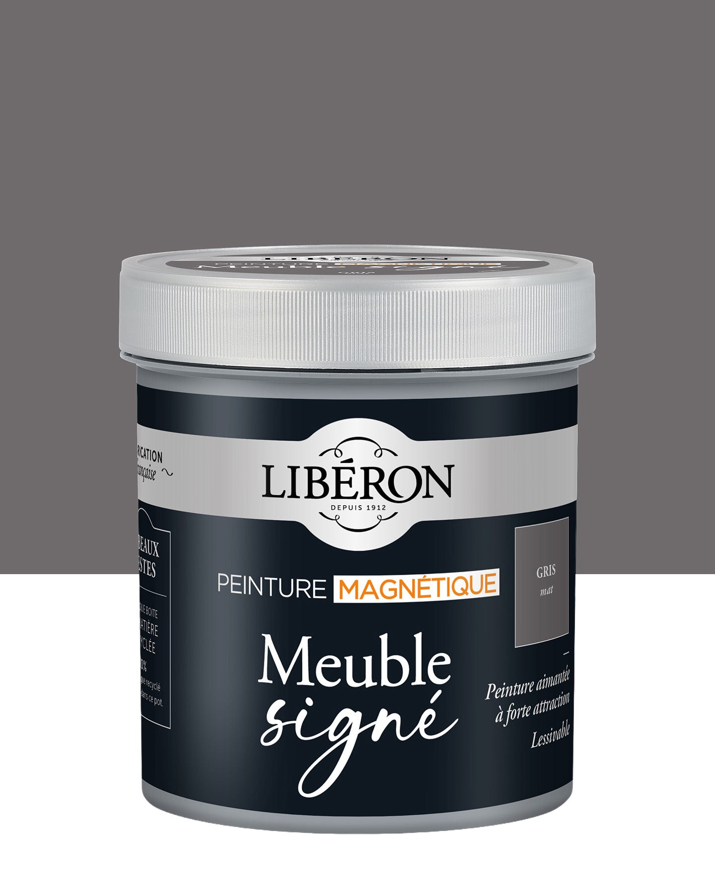 Pot de peinture magnétique Libéron Meuble signé, gris mat, format 0,5 L.