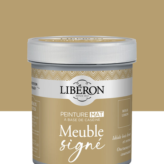 Pot de peinture meubles Libéron Meuble Signé, teinte Beige Limon, aspect mat profond