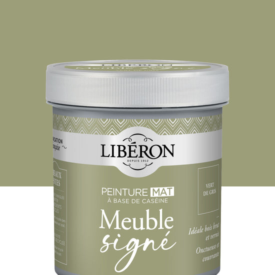 Pot de peinture meubles Libéron Meuble Signé, teinte Vert de Gris, aspect mat profond