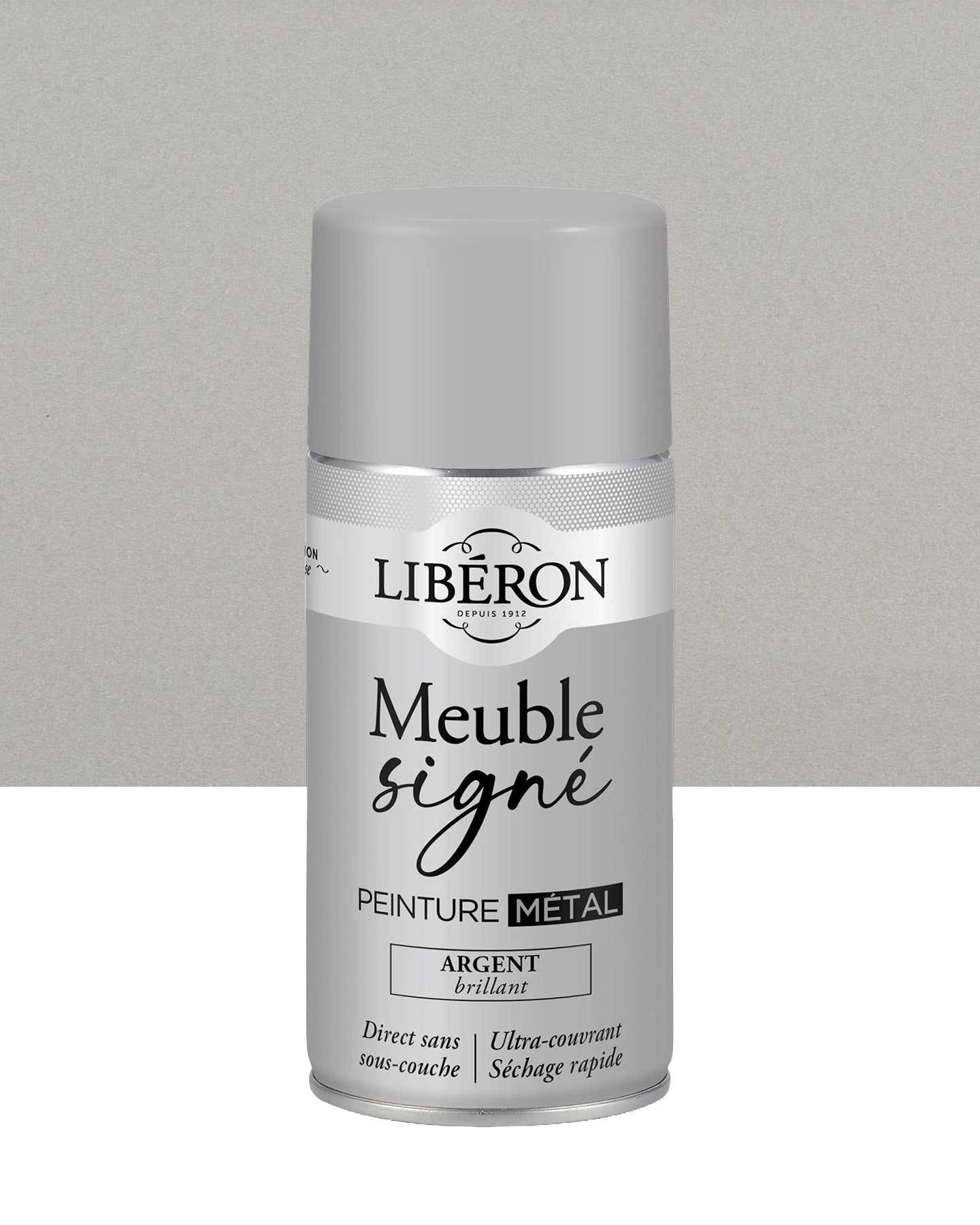 Pot de peinture meuble aérosol Libéron Meuble Signé, teinte Argent Brillant aspect Métal
