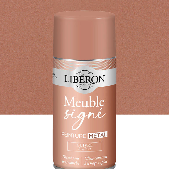 Pot de peinture meuble aérosol Libéron Meuble Signé, teinte Cuivre Brillant aspect Métal