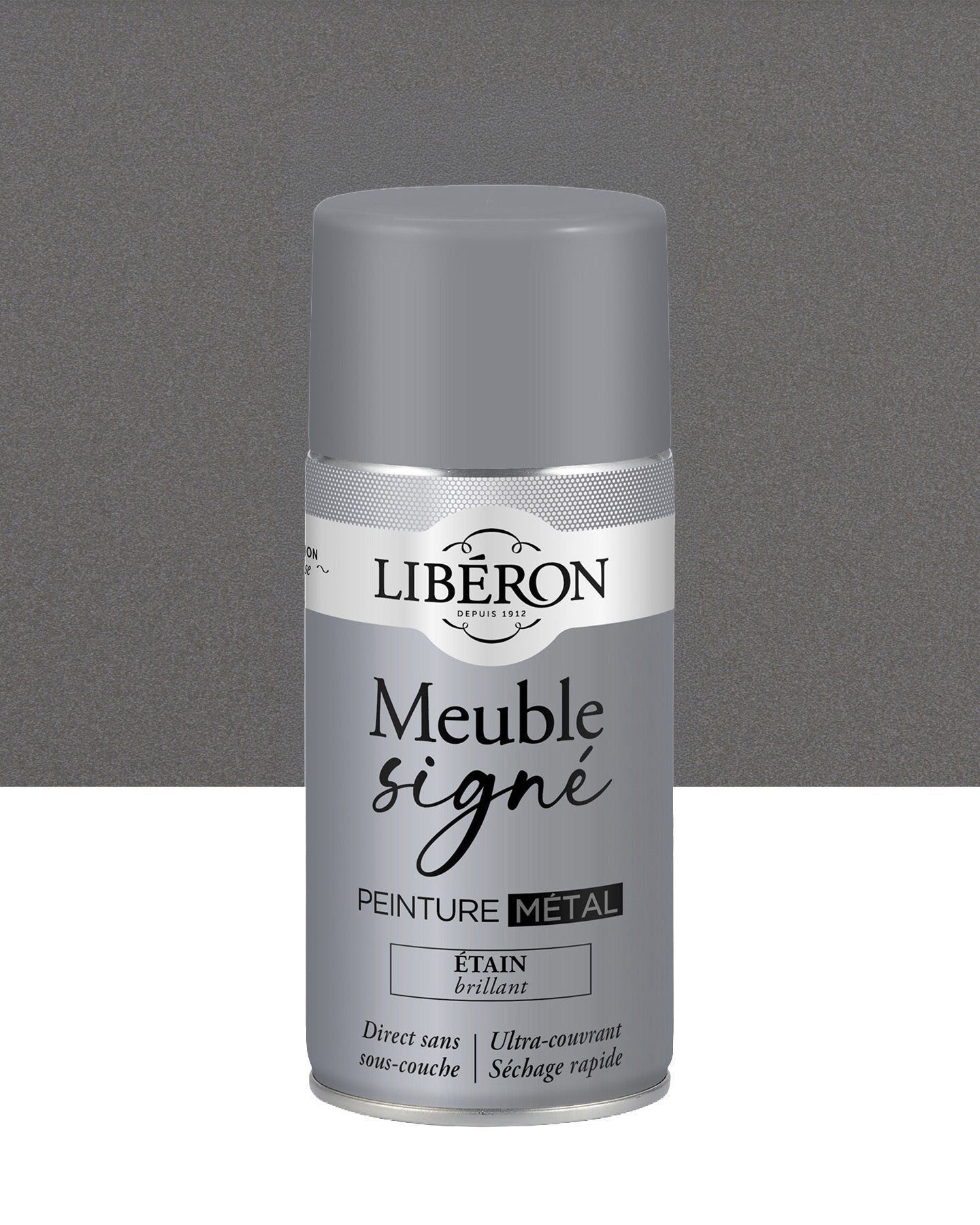 Pot de peinture meuble aérosol Libéron Meuble Signé, teinte Étain Brillant aspect Métal