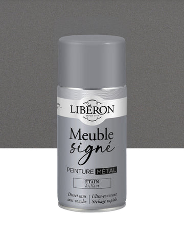 Pot de peinture meuble aérosol Libéron Meuble Signé, teinte Étain Brillant aspect Métal