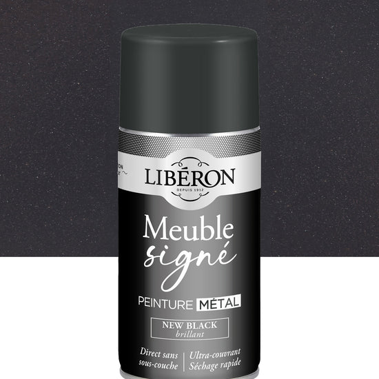 Pot de peinture meuble aérosol Libéron Meuble Signé, teinte New Black Brillant aspect Métal