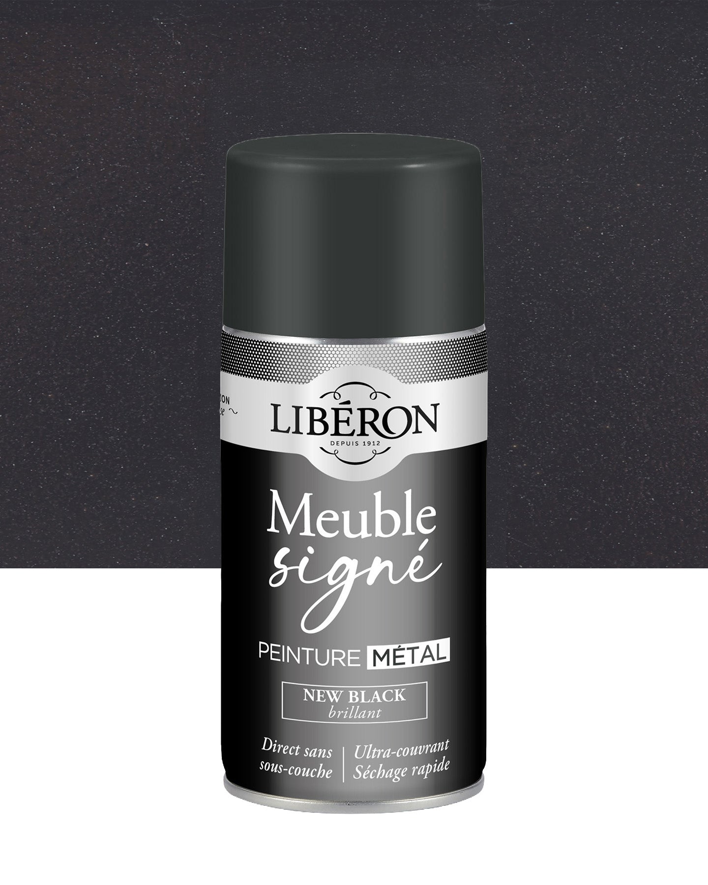Pot de peinture meuble aérosol Libéron Meuble Signé, teinte New Black Brillant aspect Métal