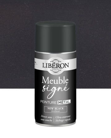 Pot de peinture meuble aérosol Libéron Meuble Signé, teinte New Black Brillant aspect Métal