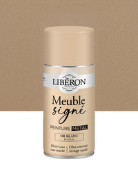 Pot de peinture meuble aérosol Libéron Meuble Signé, teinte or Blanc Brillant aspect Métal