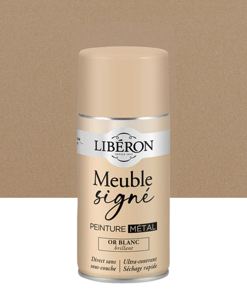 Pot de peinture meuble aérosol Libéron Meuble Signé, teinte or Blanc Brillant aspect Métal