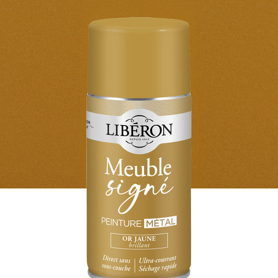 Pot de peinture meuble aérosol Libéron Meuble Signé, teinte Or Jaune Brillant aspect Métal