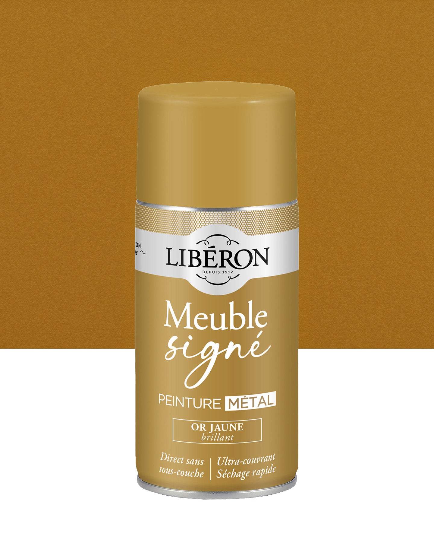 Pot de peinture meuble aérosol Libéron Meuble Signé, teinte Or Jaune Brillant aspect Métal