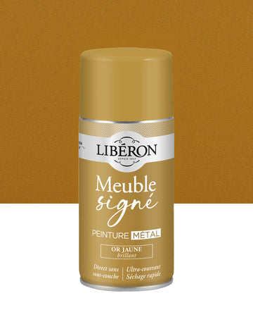 Pot de peinture meuble aérosol Libéron Meuble Signé, teinte Or Jaune Brillant aspect Métal