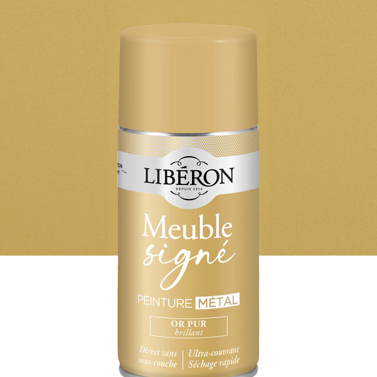 Pot de peinture meuble aérosol Libéron Meuble Signé, teinte Or Pur Brillant aspect Métal