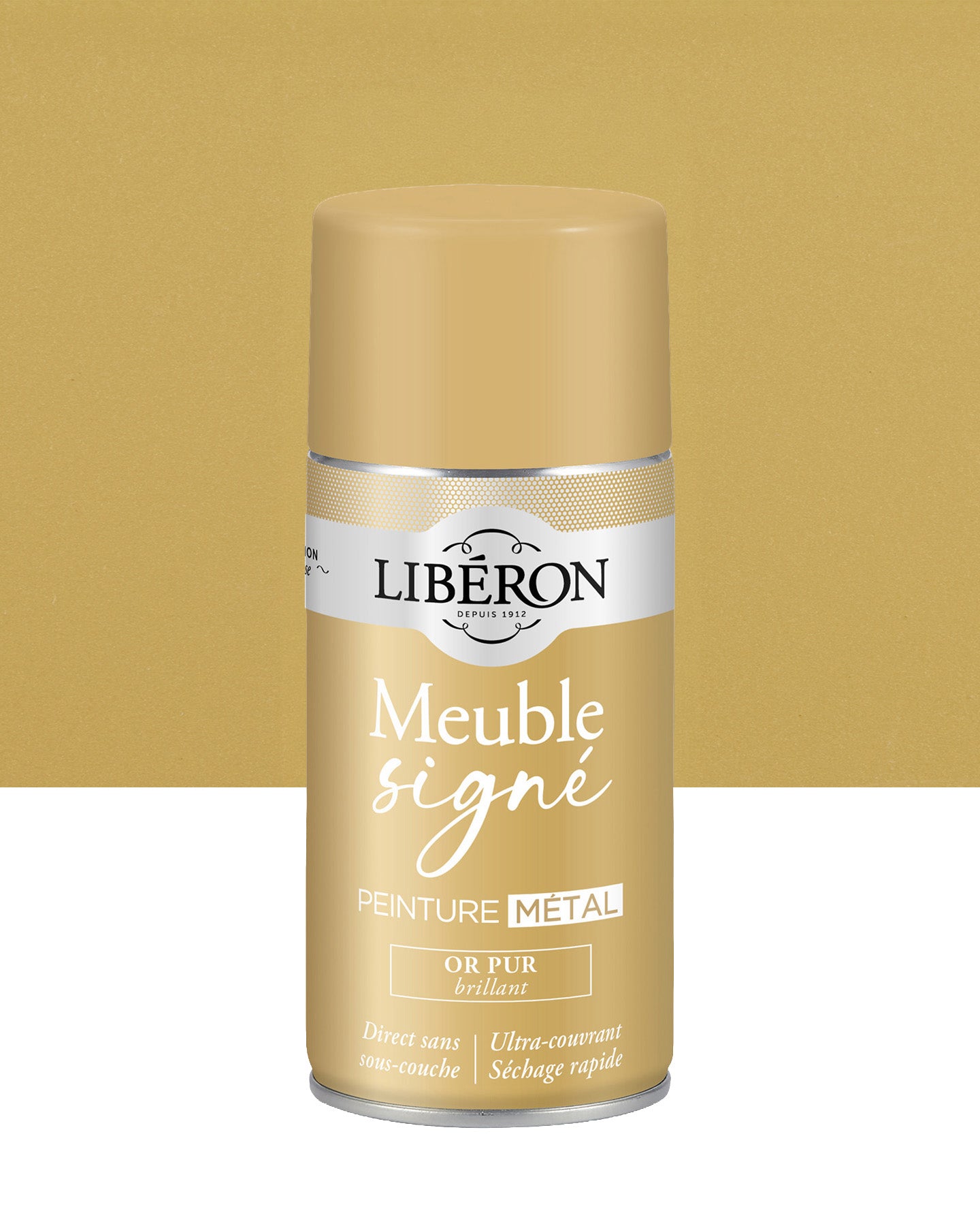 Pot de peinture meuble aérosol Libéron Meuble Signé, teinte Or Pur Brillant aspect Métal