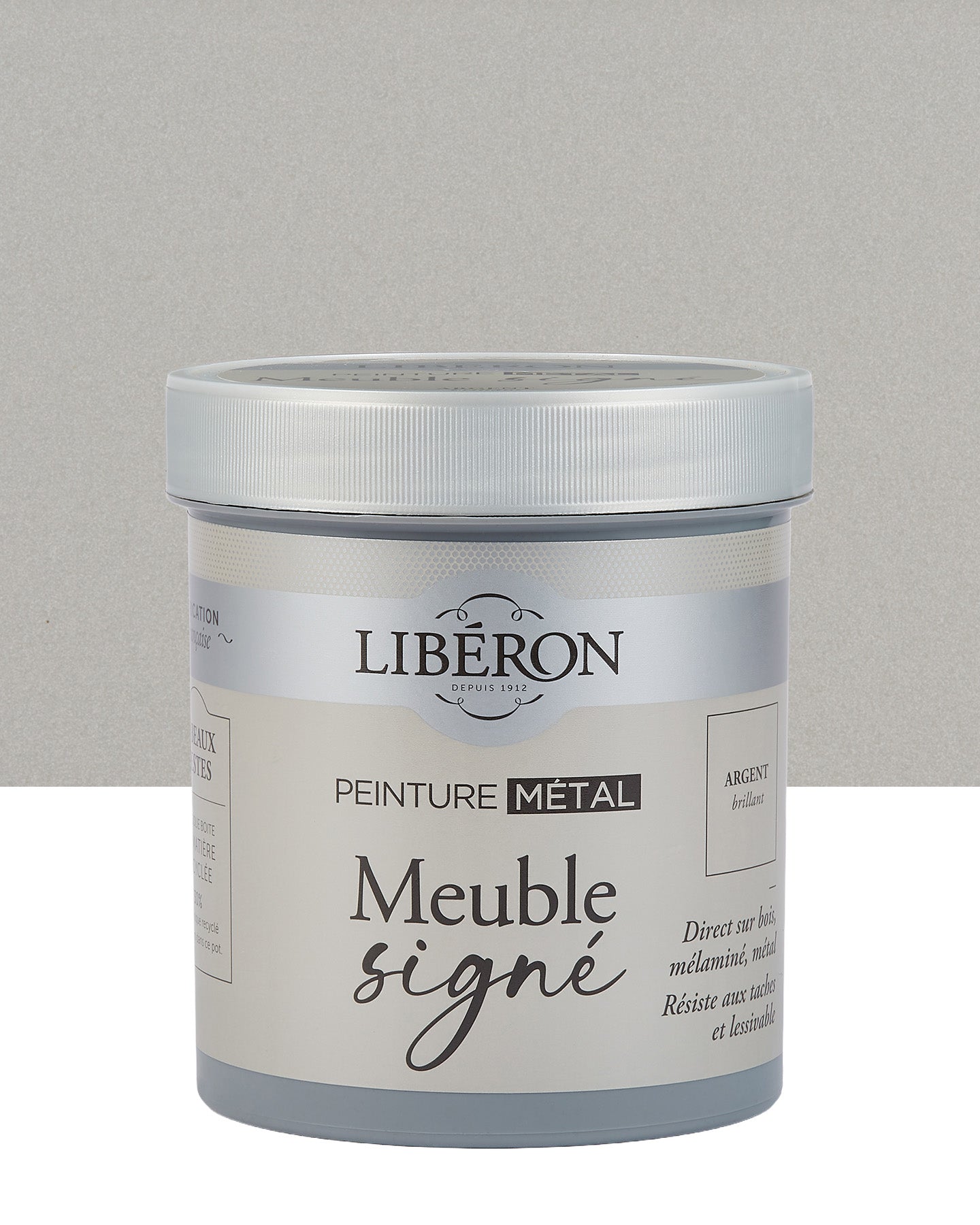 Pot de peinture meuble Libéron Meuble Signé, teinte Argent Brillant aspect Métal