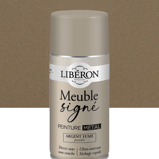 Pot de peinture meuble aérosol Libéron Meuble Signé, teinte Argent Fumé Poudré aspect Métal