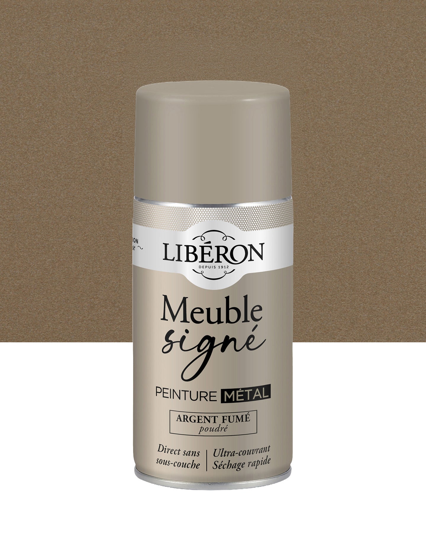 Pot de peinture meuble aérosol Libéron Meuble Signé, teinte Argent Fumé Poudré aspect Métal
