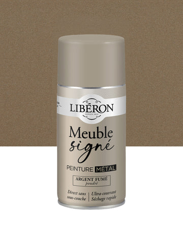 Pot de peinture meuble aérosol Libéron Meuble Signé, teinte Argent Fumé Poudré aspect Métal