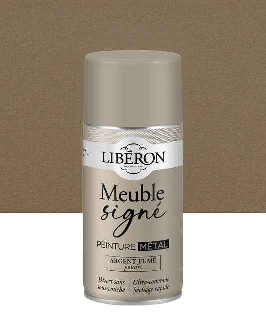 Pot de peinture meuble aérosol Libéron Meuble Signé, teinte Argent Fumé Poudré aspect Métal