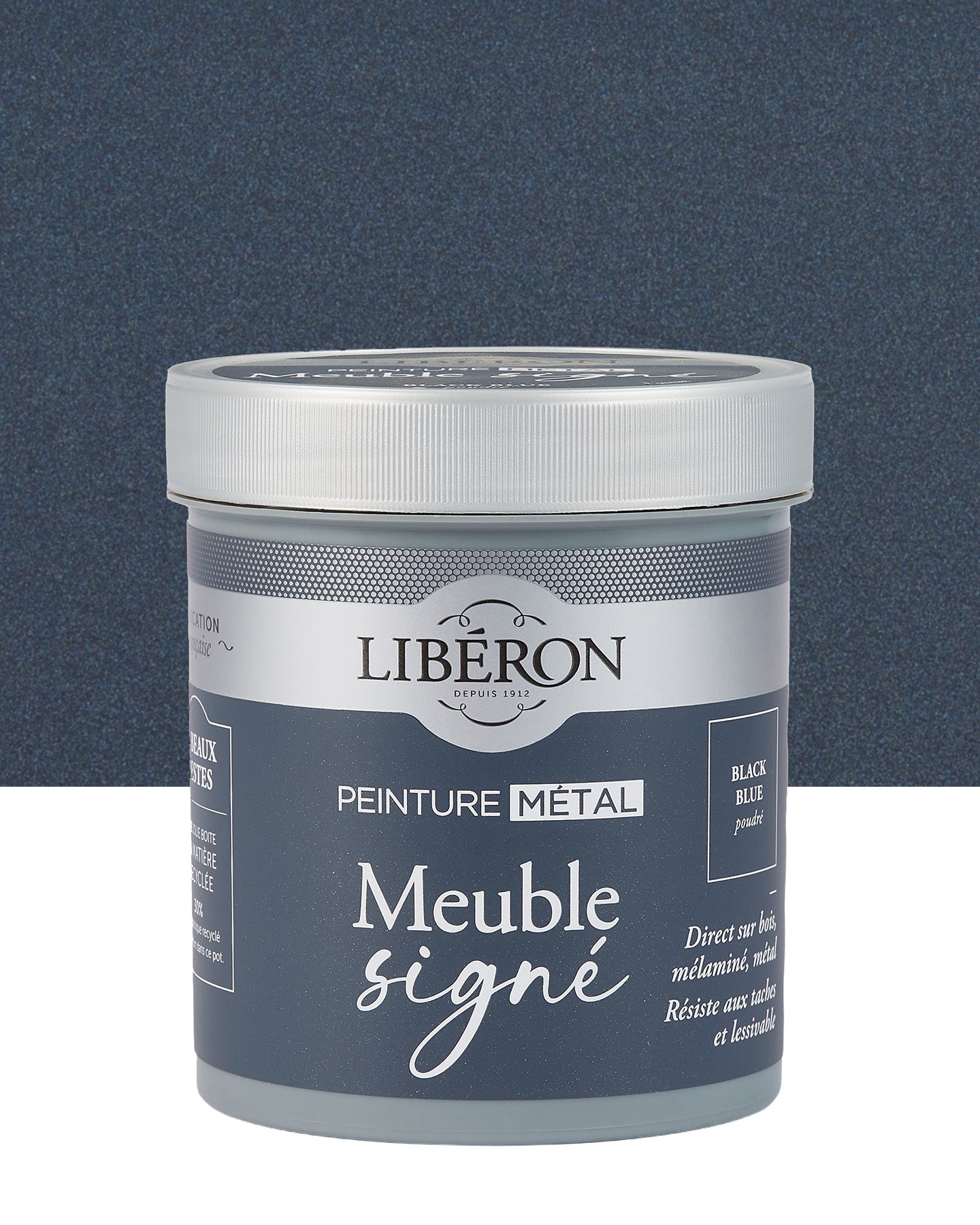 Pot de peinture meuble Libéron Meuble Signé, teinte Black Blue Poudré aspect Métal