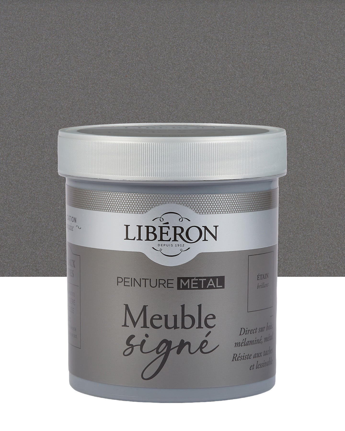 Pot de peinture meuble Libéron Meuble Signé, teinte Étain Brillant aspect Métal