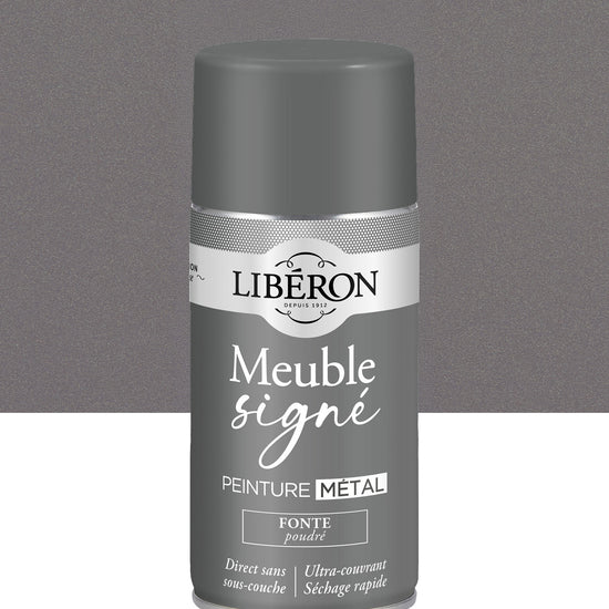 Pot de peinture meuble aérosol Libéron Meuble Signé, teinte Fonte Poudré aspect Métal