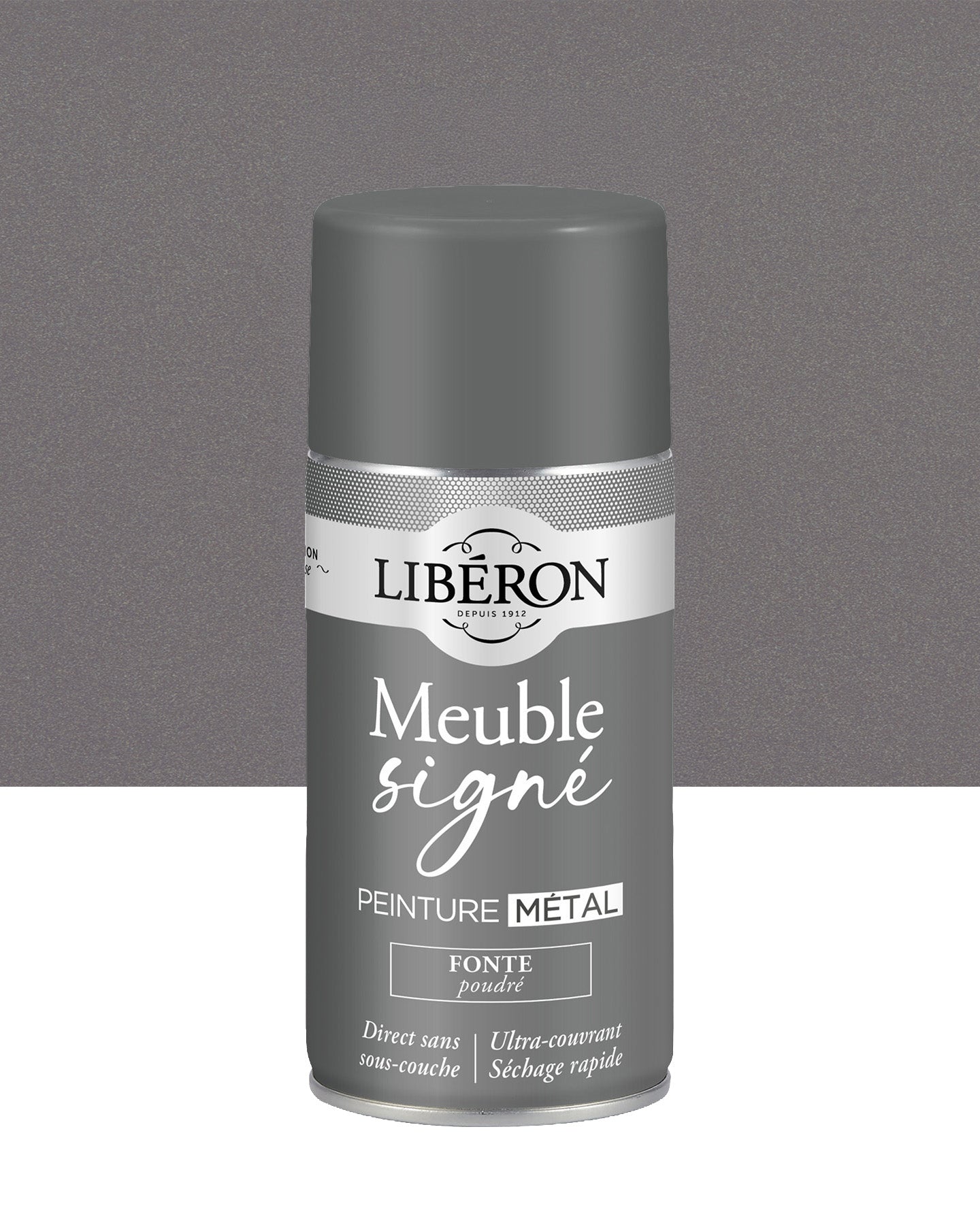 Pot de peinture meuble aérosol Libéron Meuble Signé, teinte Fonte Poudré aspect Métal