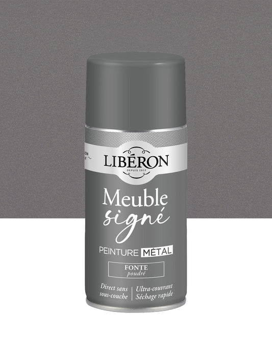 Pot de peinture meuble aérosol Libéron Meuble Signé, teinte Fonte Poudré aspect Métal