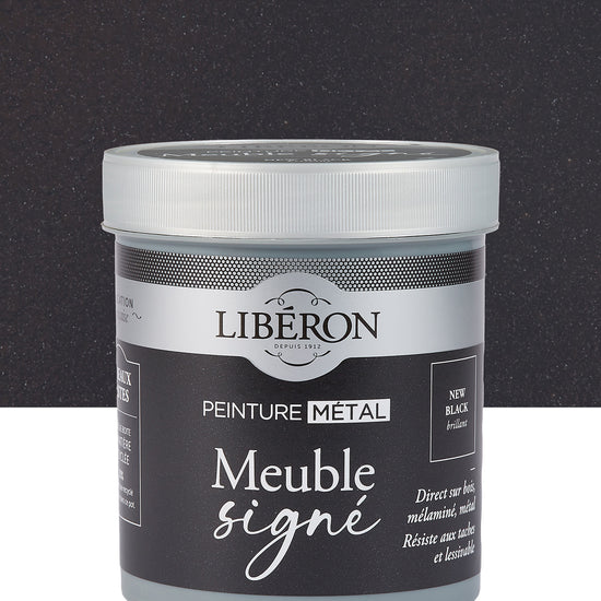 Pot de peinture meuble Libéron Meuble Signé, teinte New Black Brillant aspect Métal