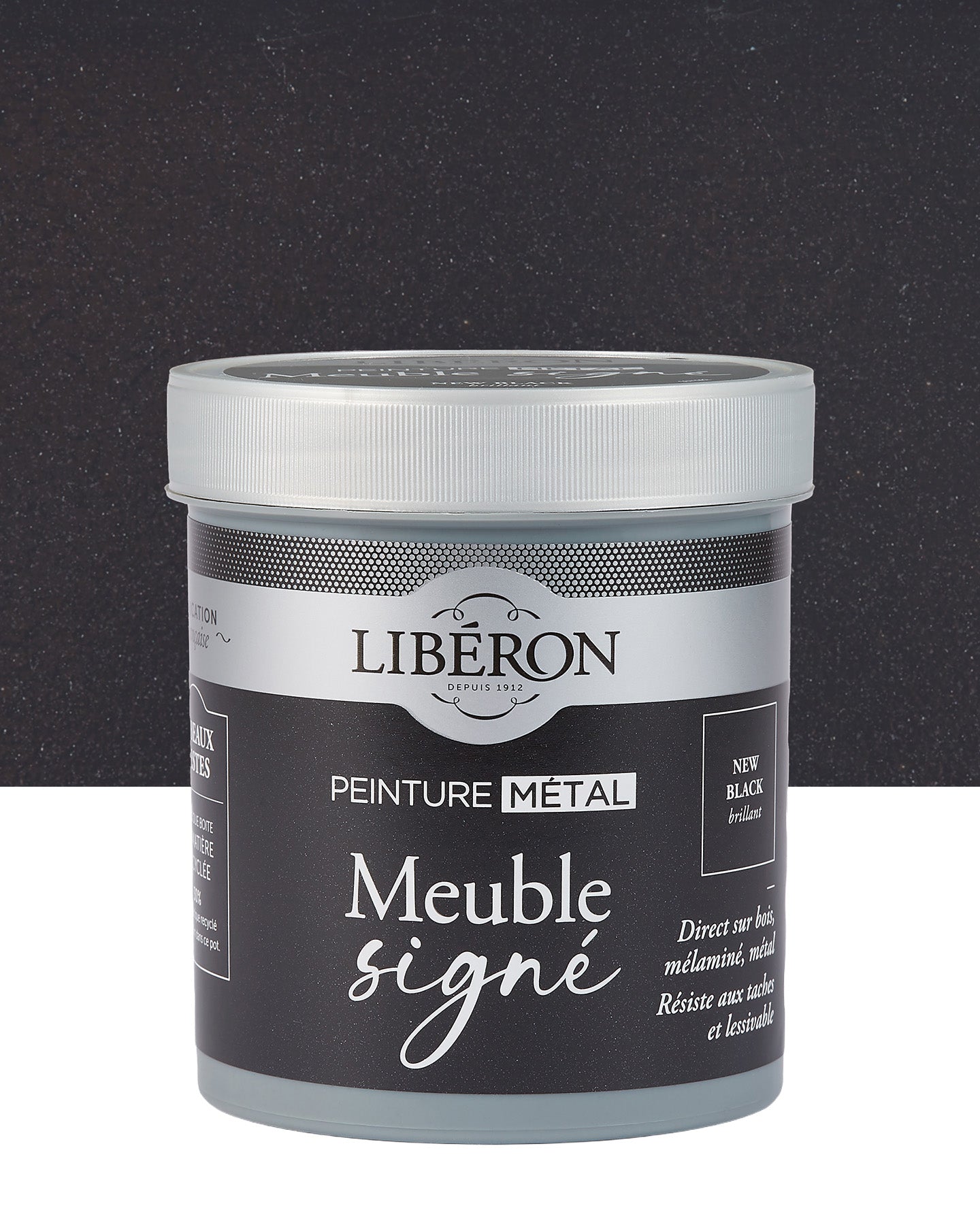 Pot de peinture meuble Libéron Meuble Signé, teinte New Black Brillant aspect Métal