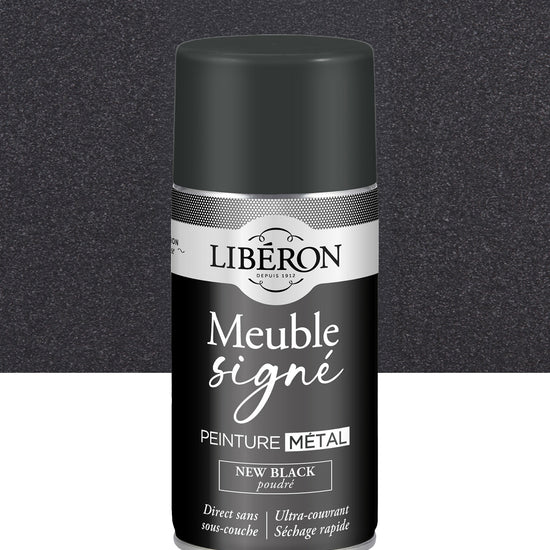 Pot de peinture meuble aérosol Libéron Meuble Signé, teinte New Black Poudré aspect Métal