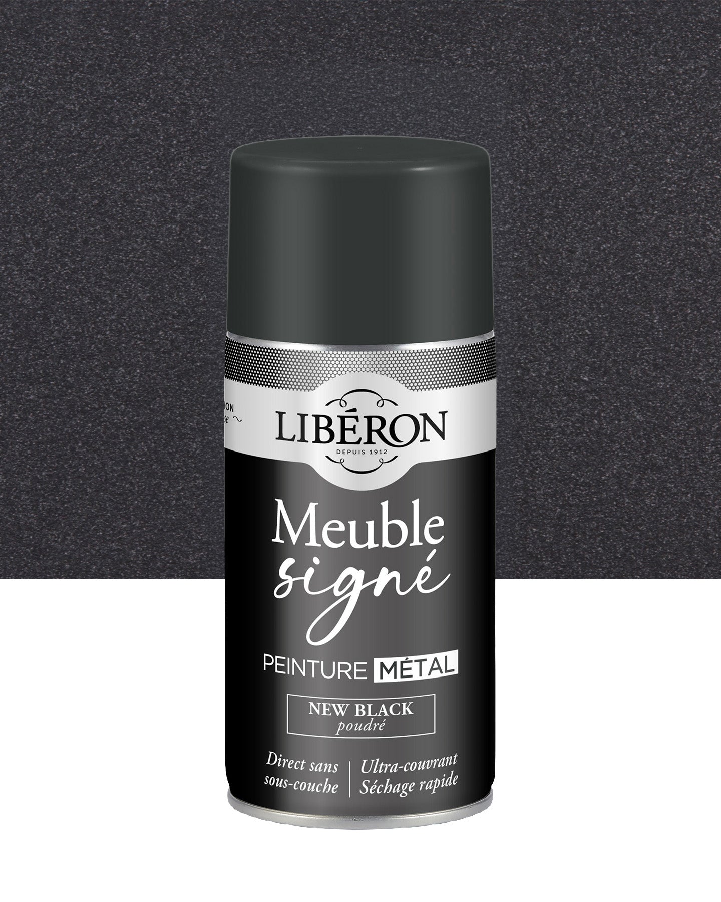 Pot de peinture meuble aérosol Libéron Meuble Signé, teinte New Black Poudré aspect Métal