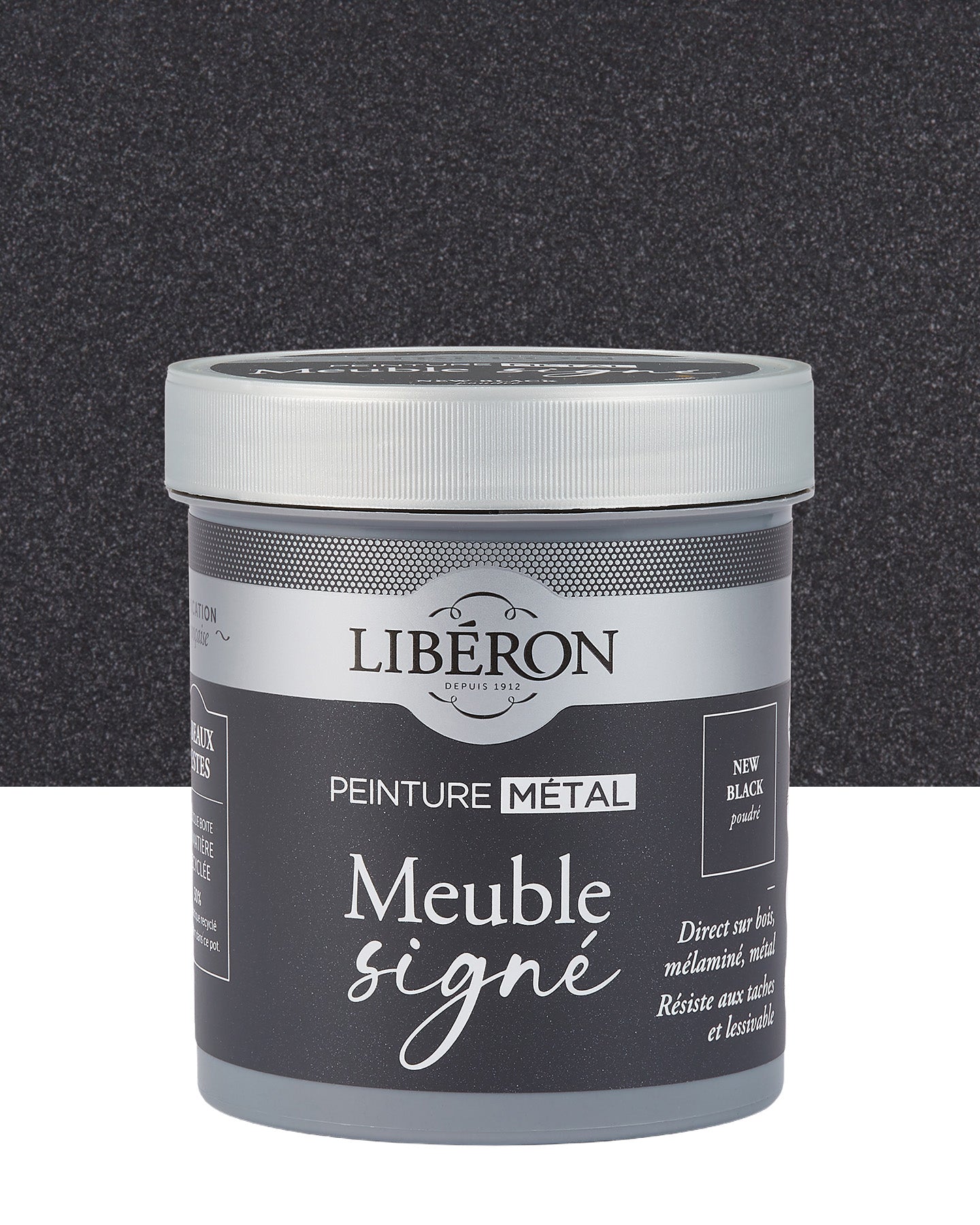 Pot de peinture meuble Libéron Meuble Signé, teinte New Black Poudré aspect Métal
