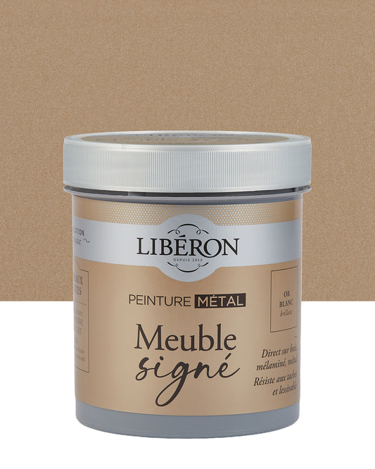 Pot de peinture meuble Libéron Meuble Signé, teinte Or Blanc Brillant aspect Métal